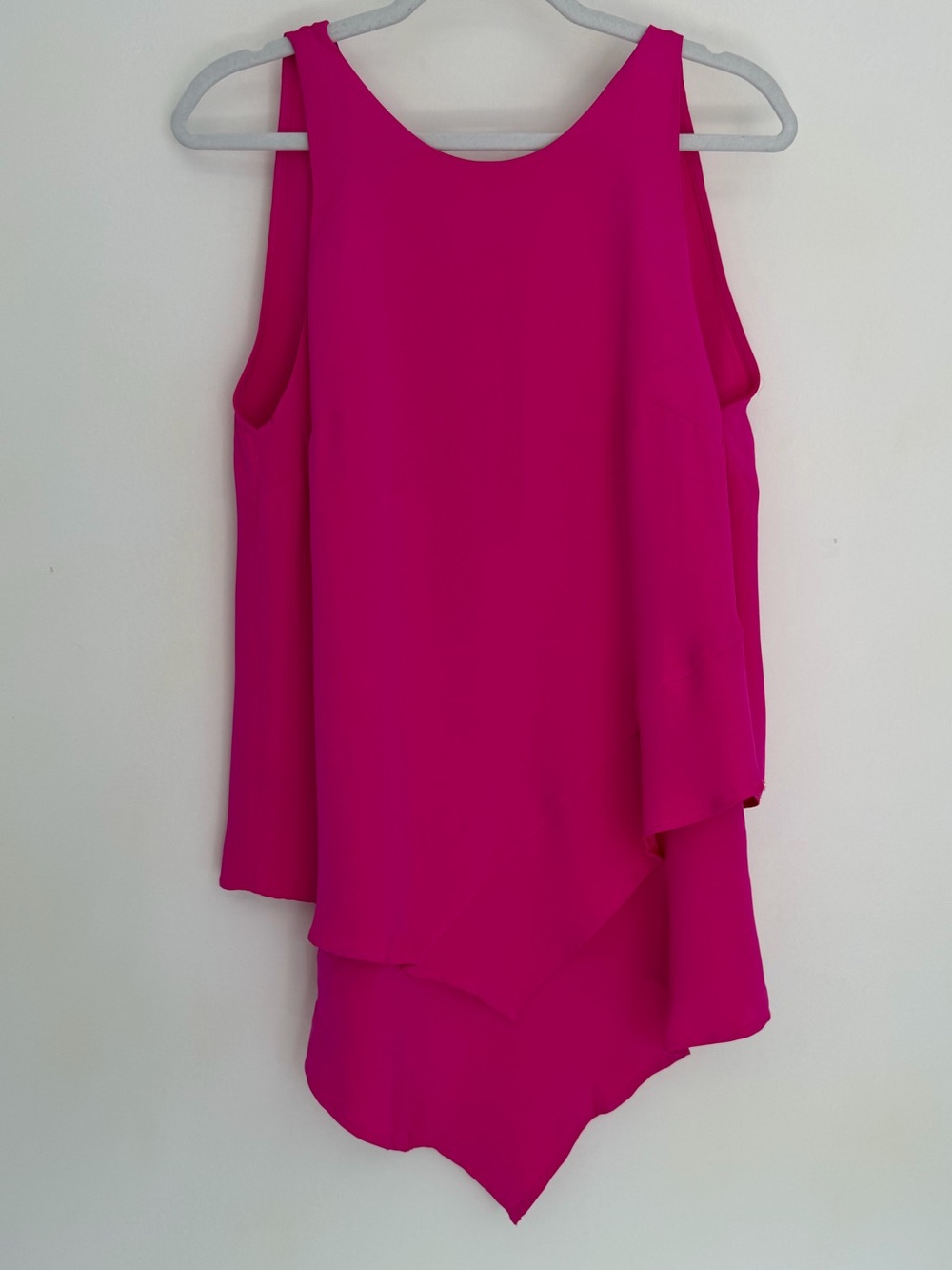 Hunter Bell "Ivy" 100% Silk Bright Pink Asymmetrical Layered Sleeveless Tank